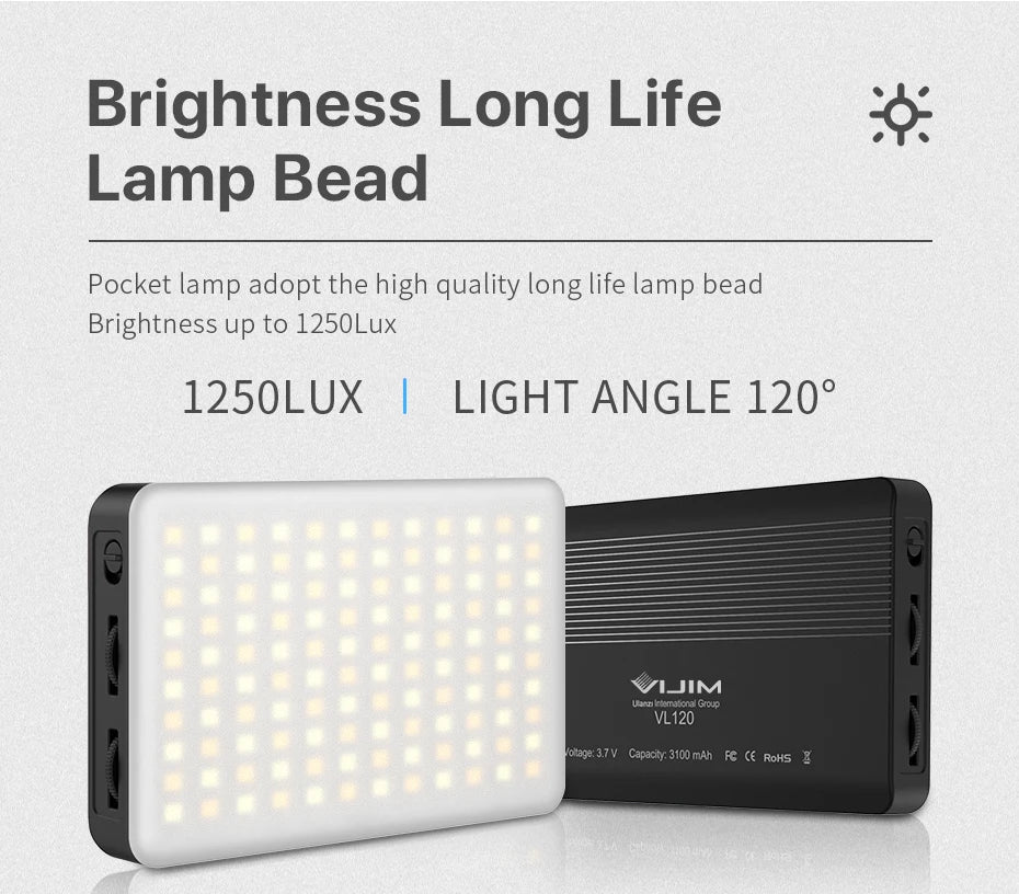 Ulanzi VIJIM VL120 Led Video Light 3200-6500K With Diffuser RGB Effect Camera Light Vlog Fill Light Photography Studio Lamp