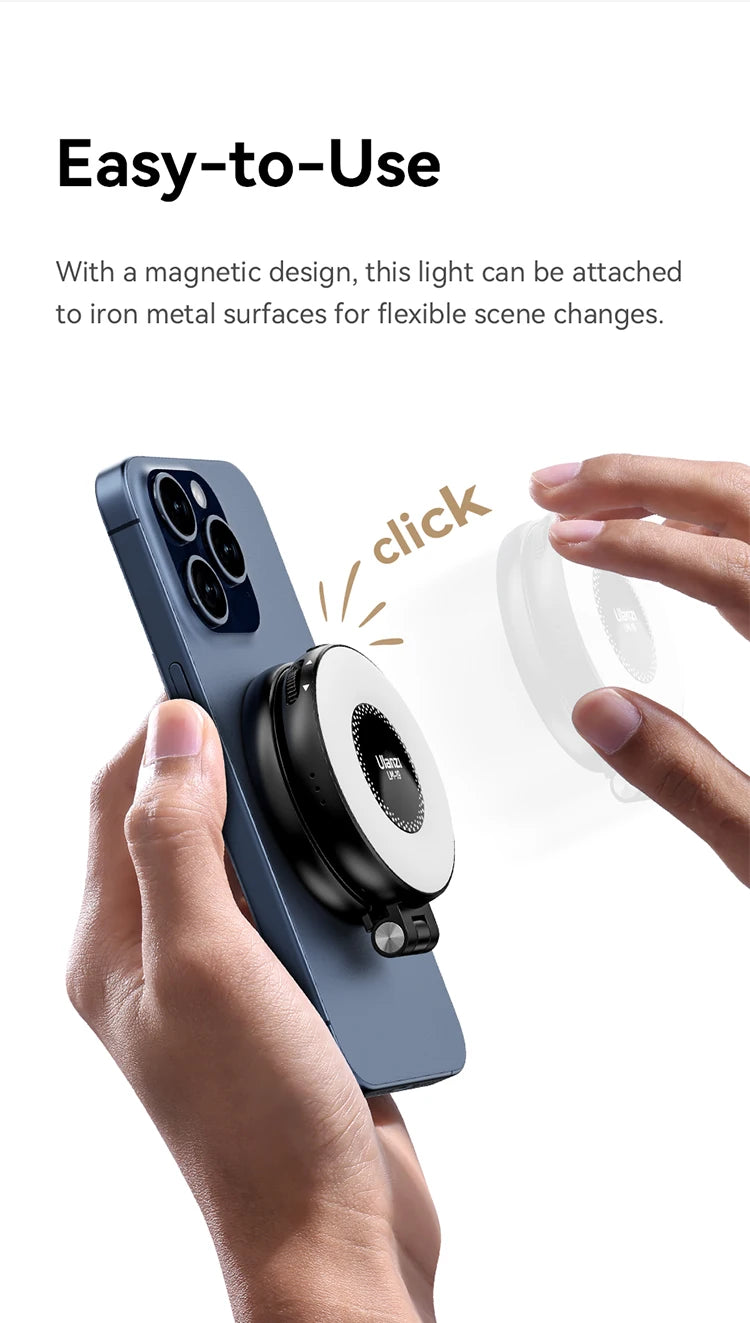 Ulanzi LM19 Mobile Phone Selfie Light Bi-color Pocket LED Magnetic Mini Ring Lamp Photography For iPhone 16 15 Apple 14 13 Pro