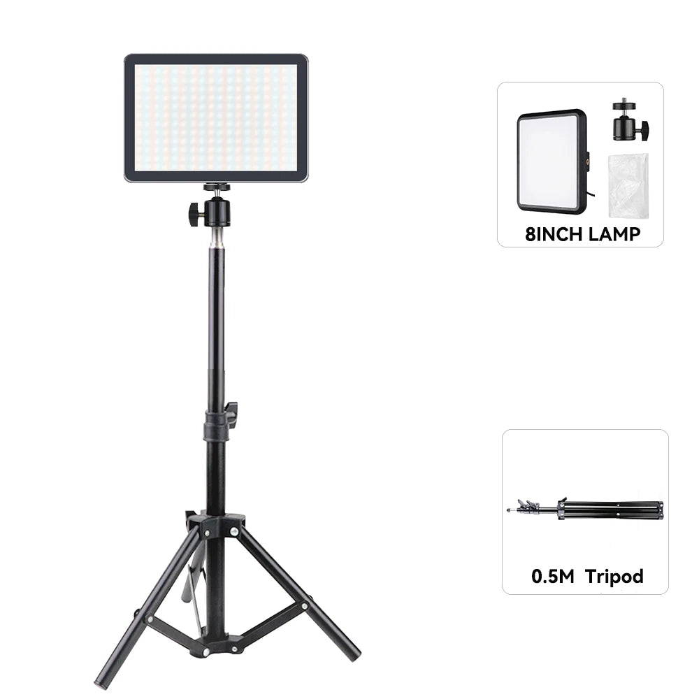 LED Video Light Dimmable Photography Continuous Lighting Adjustable Tripod Stand Portable Fill Light for Photo Studio Shooting