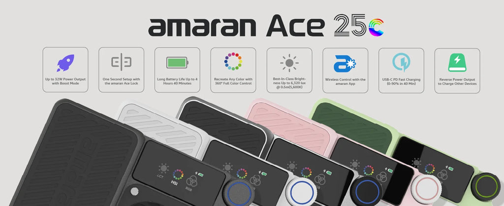 amaran Ace 25c Kit Full Color Compact LED Mini On-camera Light 2300K-10000K One-second Setup with the Amaran Ace Lock by Aputure