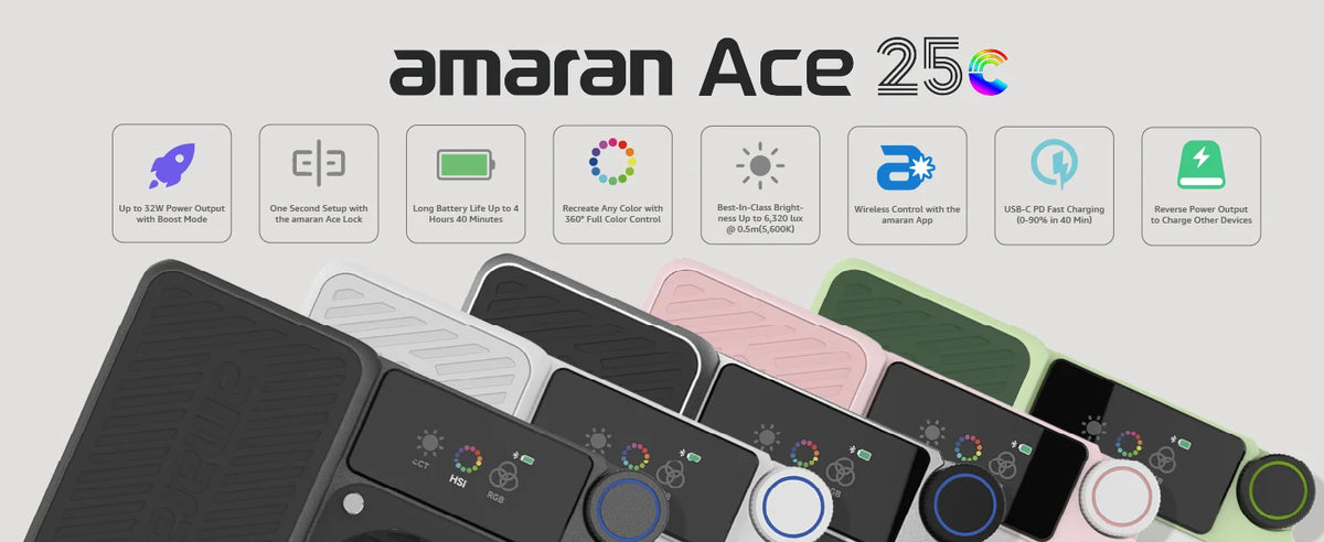 amaran Ace 25c Kit Full Color Compact LED Mini On-camera Light 2300K-10000K One-second Setup with the Amaran Ace Lock by Aputure