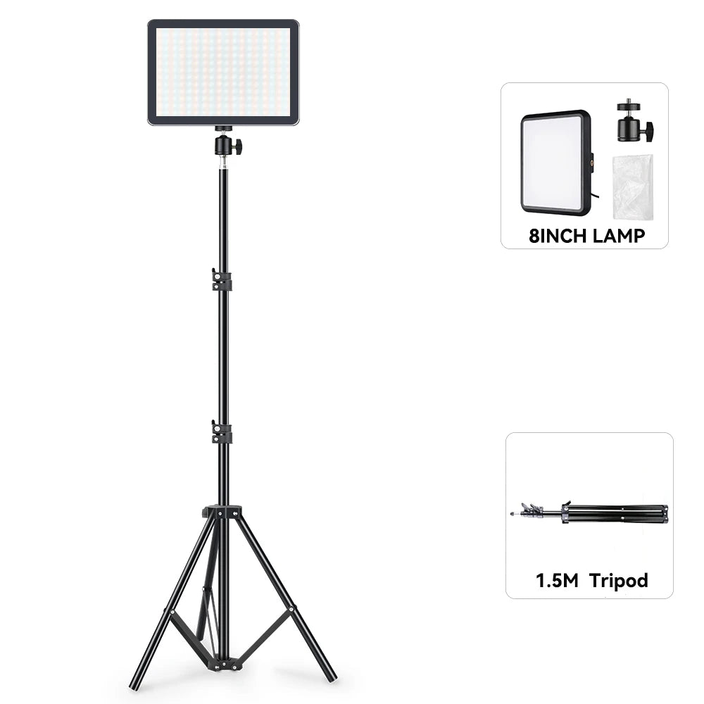LED Video Light Dimmable Photography Continuous Lighting Adjustable Tripod Stand Portable Fill Light for Photo Studio Shooting
