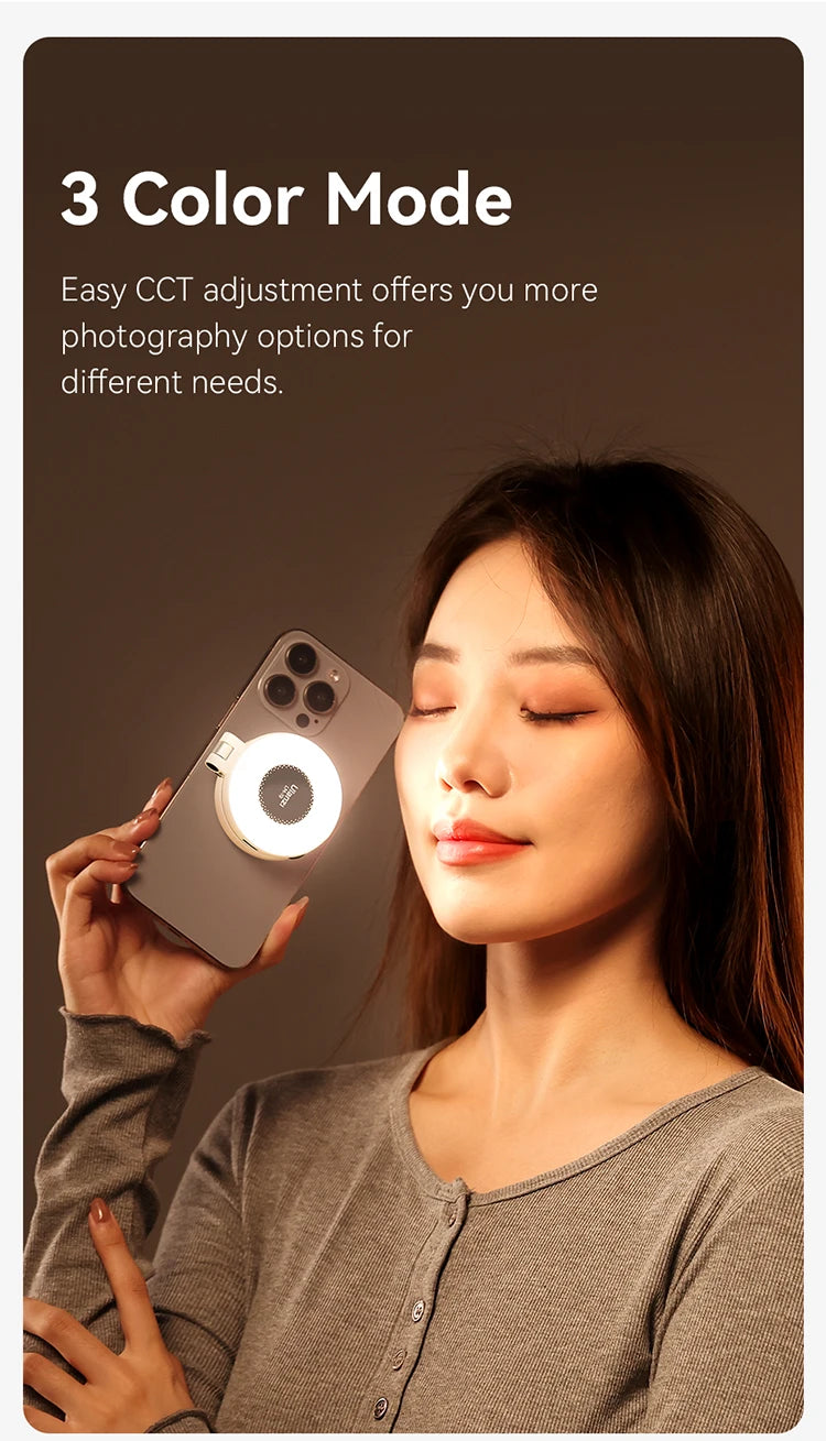 Ulanzi LM19 Mobile Phone Selfie Light Bi-color Pocket LED Magnetic Mini Ring Lamp Photography For iPhone 16 15 Apple 14 13 Pro