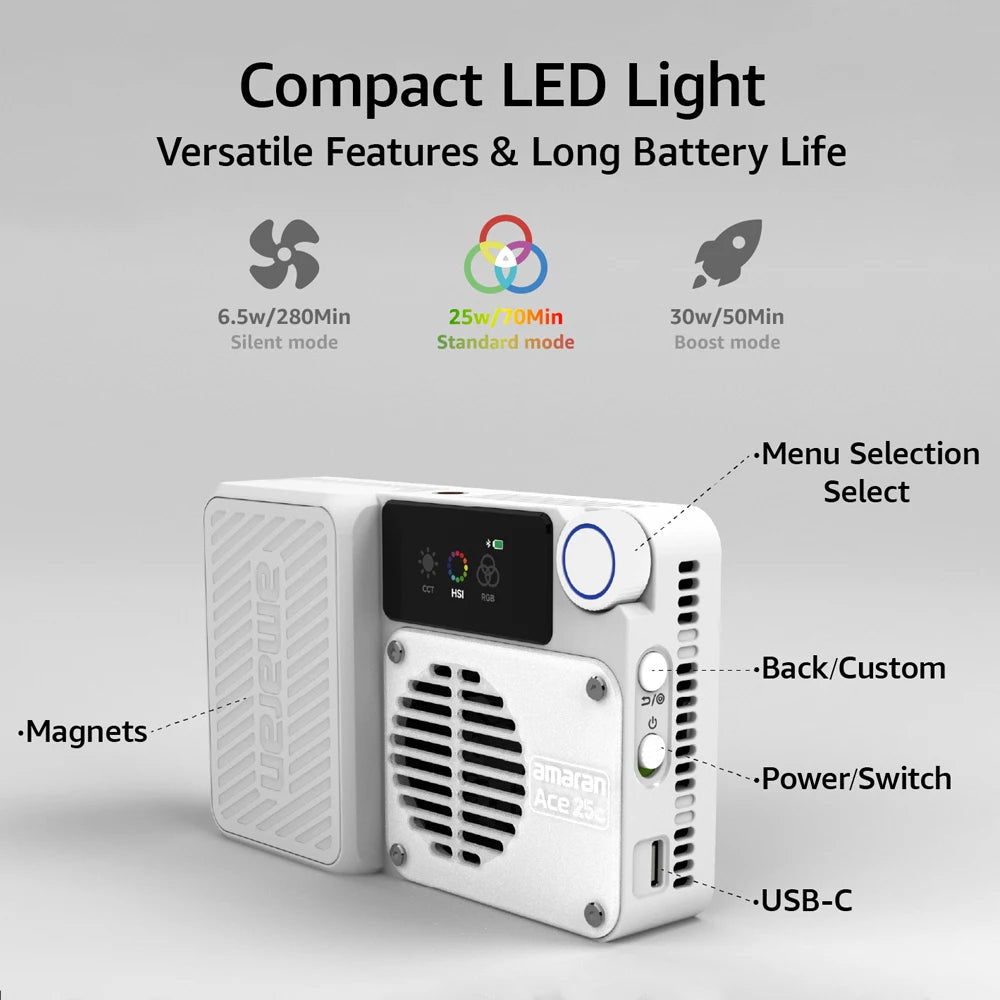 amaran Ace 25c Kit Full Color Compact LED Mini On-camera Light 2300K-10000K One-second Setup with the Amaran Ace Lock by Aputure
