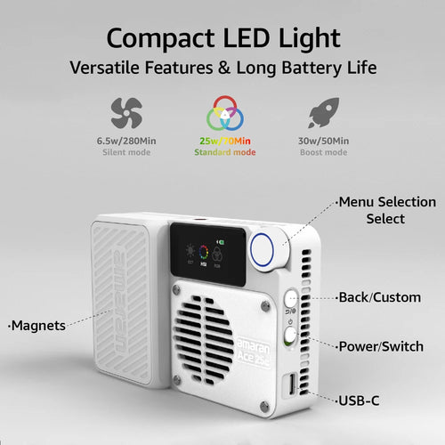 amaran Ace 25c Kit Full Color Compact LED Mini On-camera Light 2300K-10000K One-second Setup with the Amaran Ace Lock by Aputure
