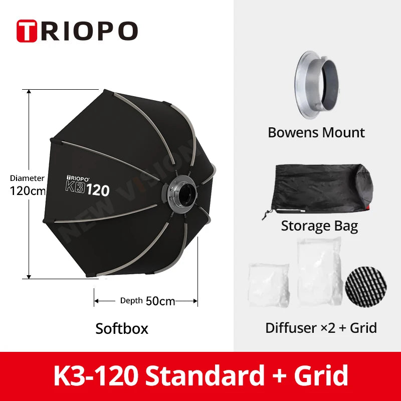 TRIOPO K3 Series 55cm 65cm 90cm 120cm Quick-Setup Octagon Softbox Bowens Mount for Godox Aputure Sokani Studio LED Video Light