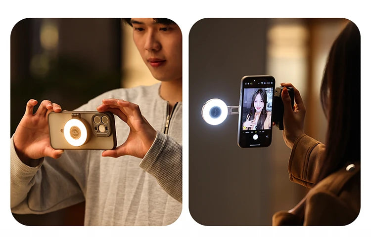 Ulanzi LM19 Mobile Phone Selfie Light Bi-color Pocket LED Magnetic Mini Ring Lamp Photography For iPhone 16 15 Apple 14 13 Pro