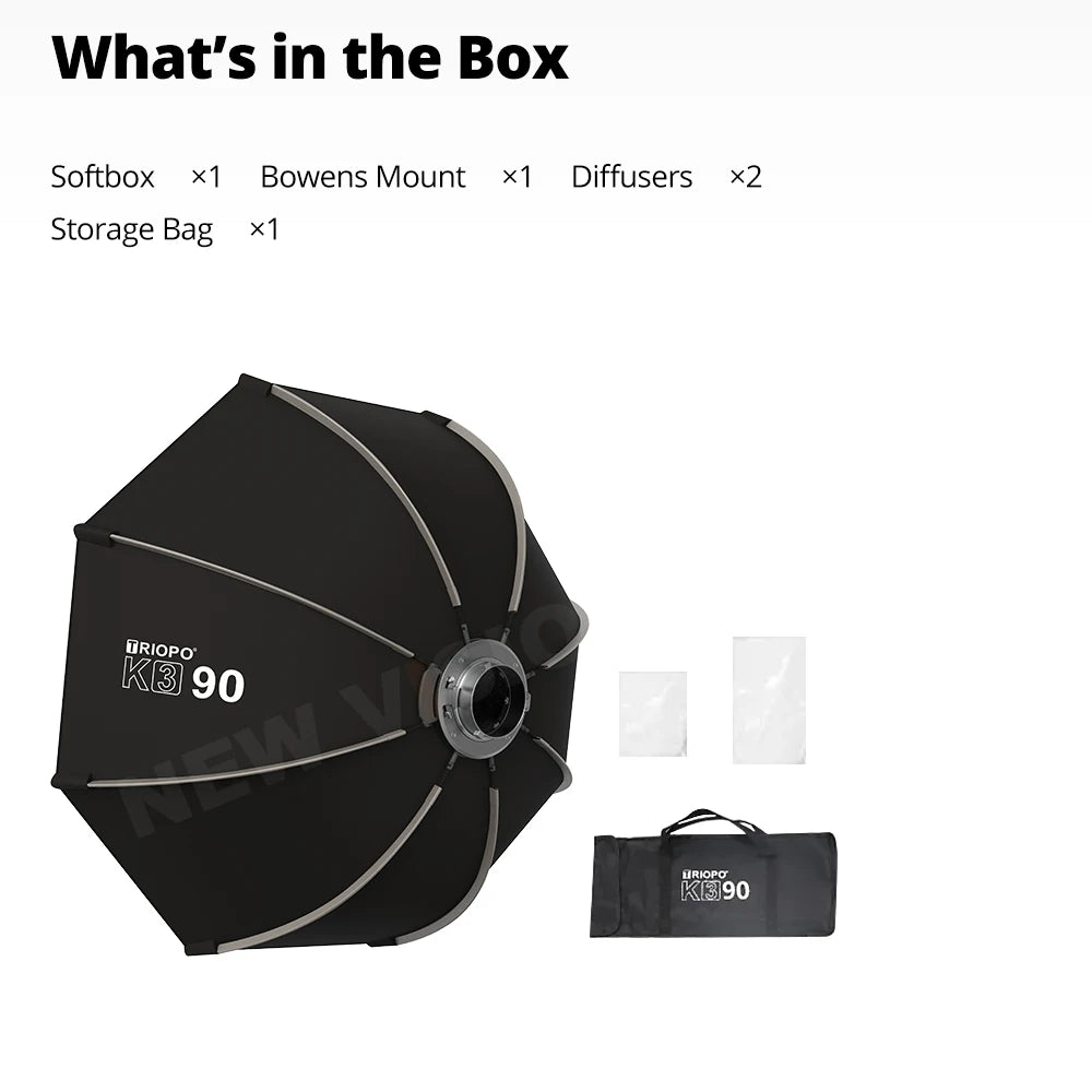 TRIOPO K3 Series 55cm 65cm 90cm 120cm Quick-Setup Octagon Softbox Bowens Mount for Godox Aputure Sokani Studio LED Video Light