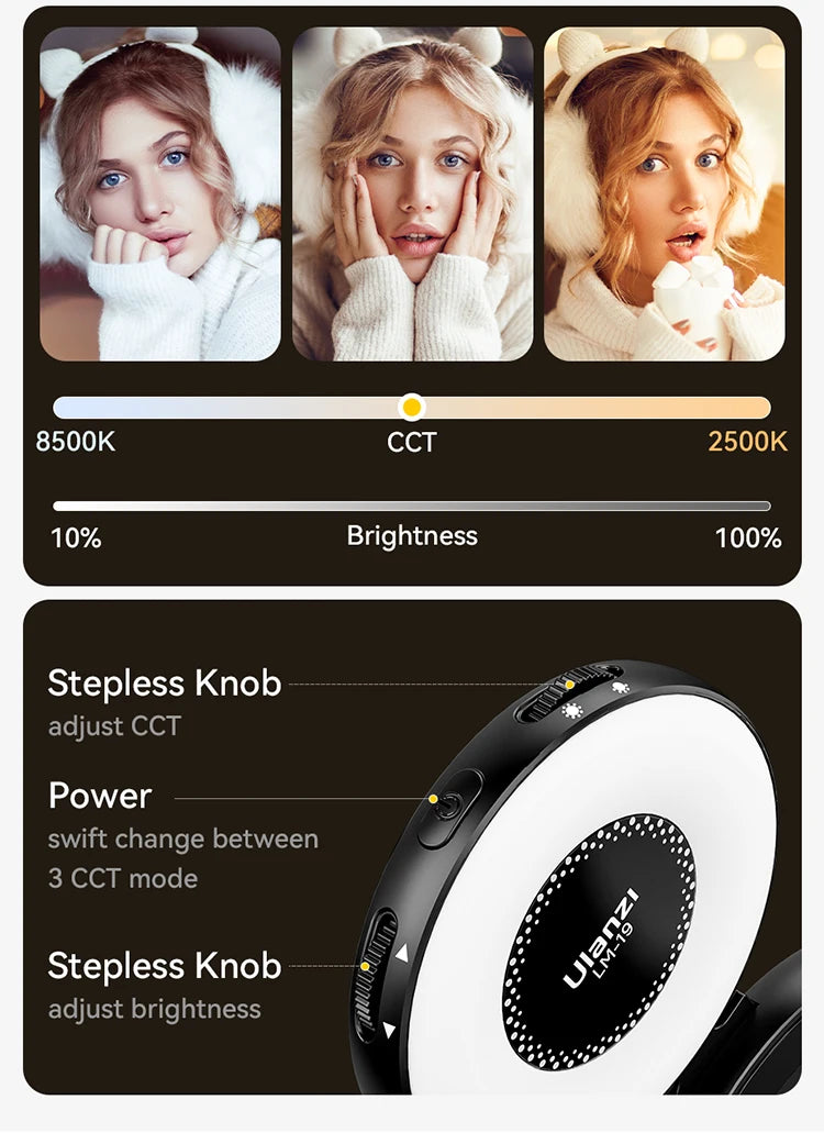 Ulanzi LM19 Mobile Phone Selfie Light Bi-color Pocket LED Magnetic Mini Ring Lamp Photography For iPhone 16 15 Apple 14 13 Pro