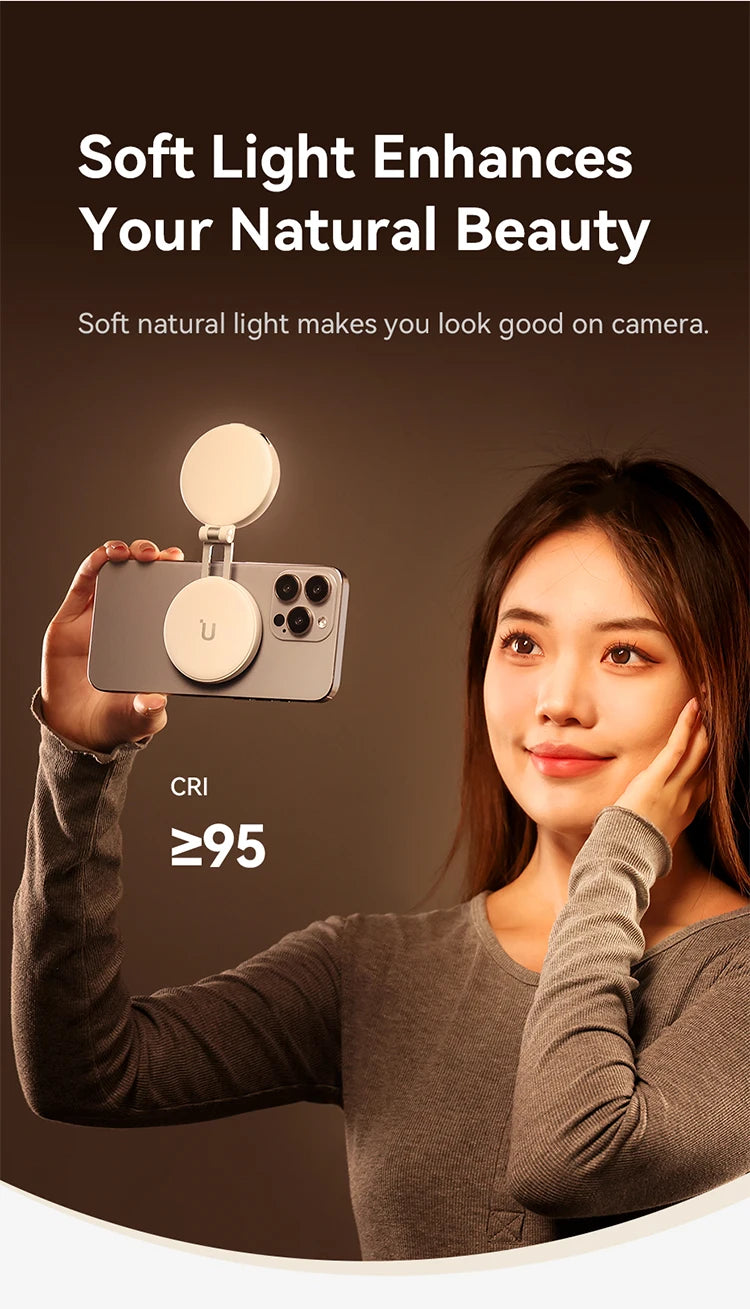Ulanzi LM19 Mobile Phone Selfie Light Bi-color Pocket LED Magnetic Mini Ring Lamp Photography For iPhone 16 15 Apple 14 13 Pro