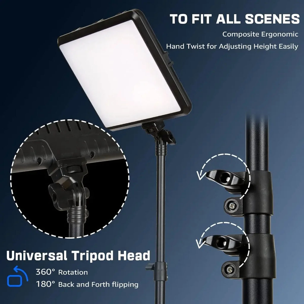 LED Video Light Dimmable Photography Continuous Lighting Adjustable Tripod Stand Portable Fill Light for Photo Studio Shooting