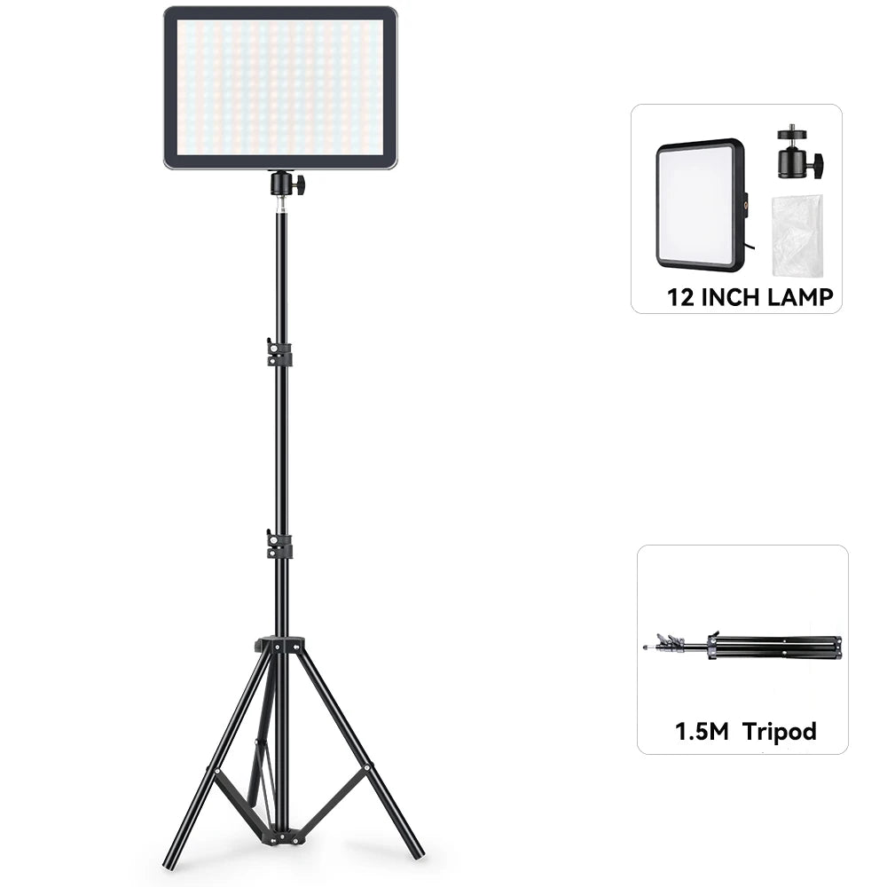 LED Video Light Dimmable Photography Continuous Lighting Adjustable Tripod Stand Portable Fill Light for Photo Studio Shooting
