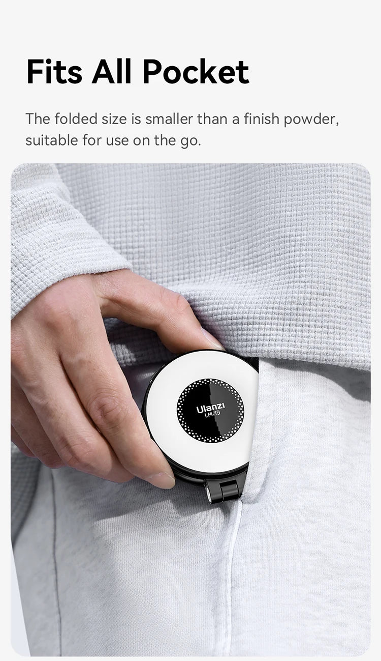 Ulanzi LM19 Mobile Phone Selfie Light Bi-color Pocket LED Magnetic Mini Ring Lamp Photography For iPhone 16 15 Apple 14 13 Pro