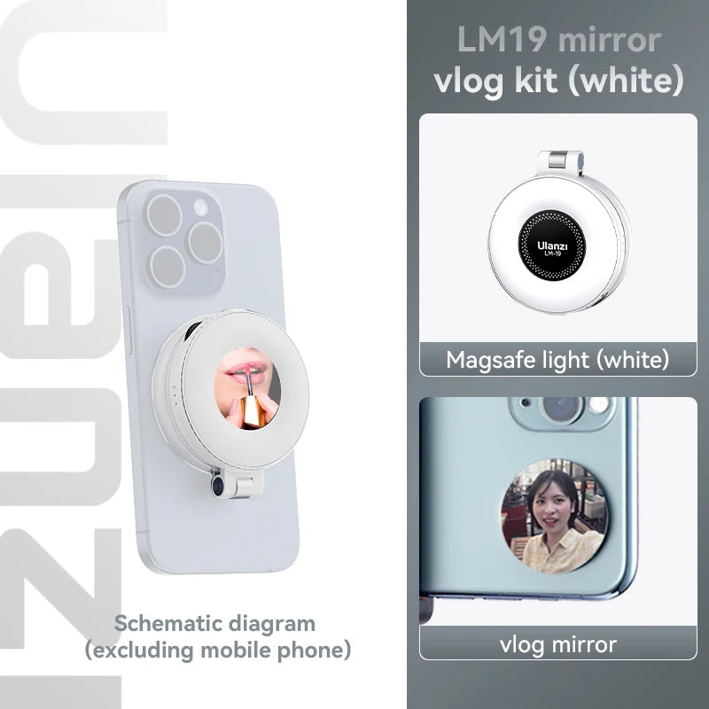 Ulanzi LM19 Mobile Phone Selfie Light Bi-color Pocket LED Magnetic Mini Ring Lamp Photography For iPhone 16 15 Apple 14 13 Pro