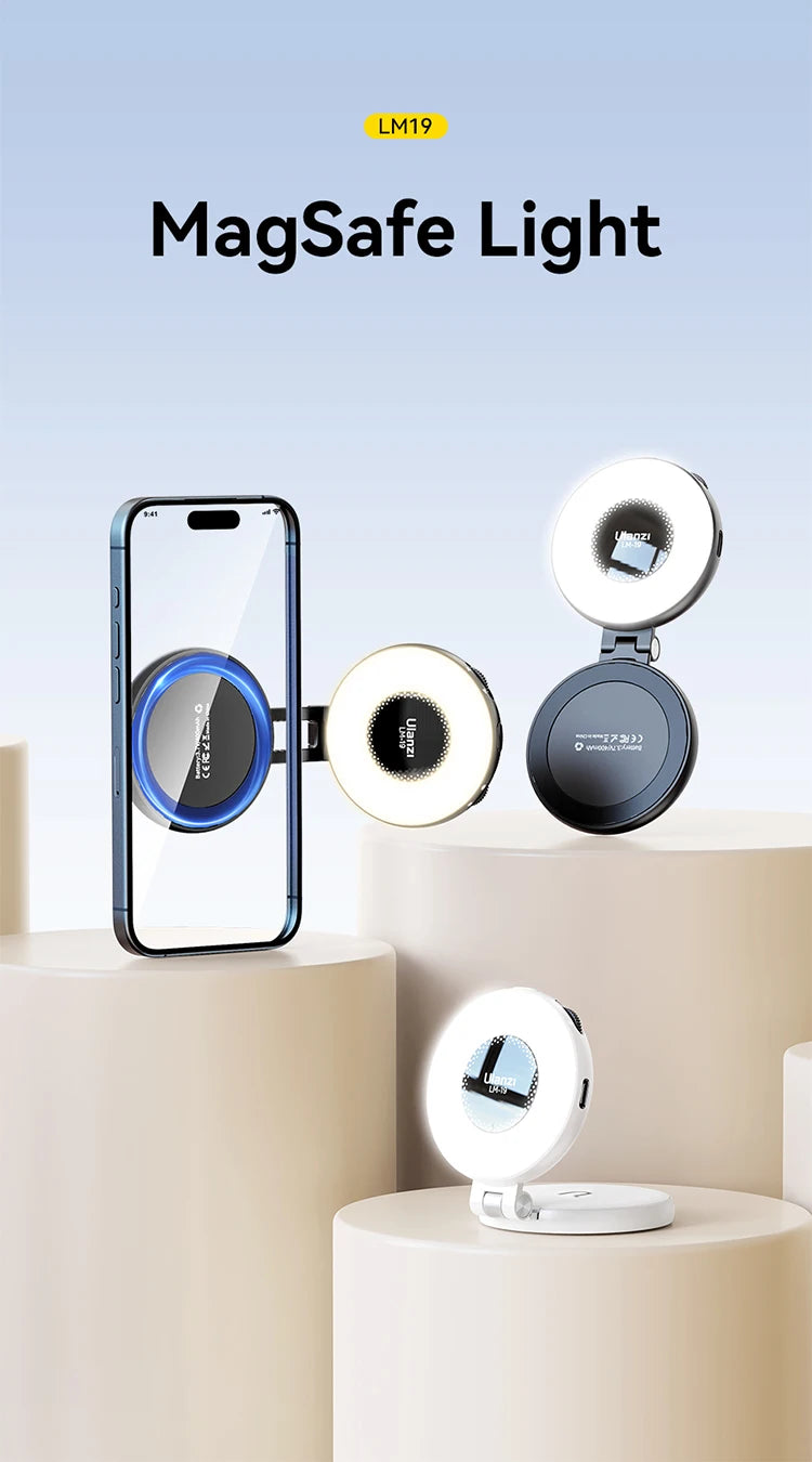 Ulanzi LM19 Mobile Phone Selfie Light Bi-color Pocket LED Magnetic Mini Ring Lamp Photography For iPhone 16 15 Apple 14 13 Pro