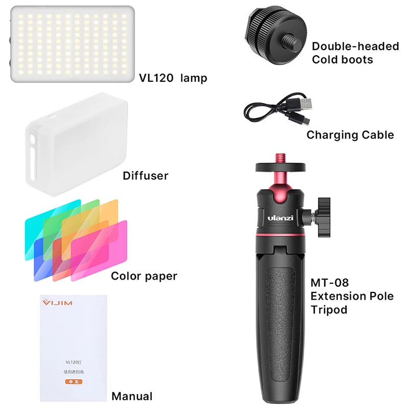 Ulanzi VIJIM VL120 Led Video Light 3200-6500K With Diffuser RGB Effect Camera Light Vlog Fill Light Photography Studio Lamp
