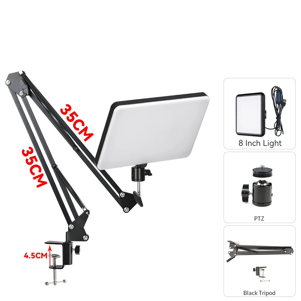 LED Video Light Dimmable Photography Continuous Lighting Adjustable Tripod Stand Portable Fill Light for Photo Studio Shooting