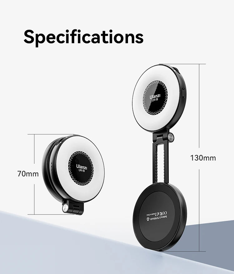 Ulanzi LM19 Mobile Phone Selfie Light Bi-color Pocket LED Magnetic Mini Ring Lamp Photography For iPhone 16 15 Apple 14 13 Pro