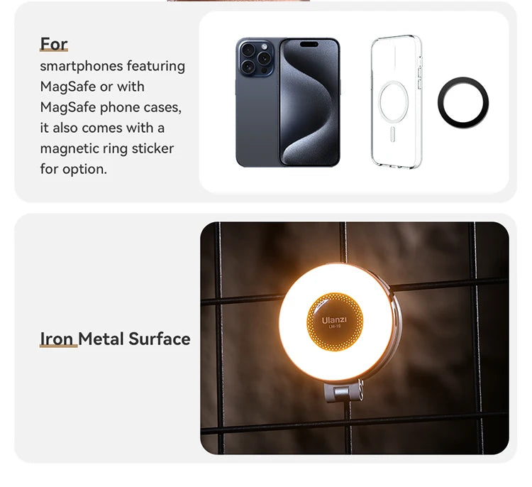 Ulanzi LM19 Mobile Phone Selfie Light Bi-color Pocket LED Magnetic Mini Ring Lamp Photography For iPhone 16 15 Apple 14 13 Pro