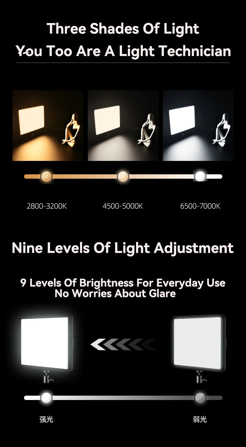LED Video Light Dimmable Photography Continuous Lighting Adjustable Tripod Stand Portable Fill Light for Photo Studio Shooting