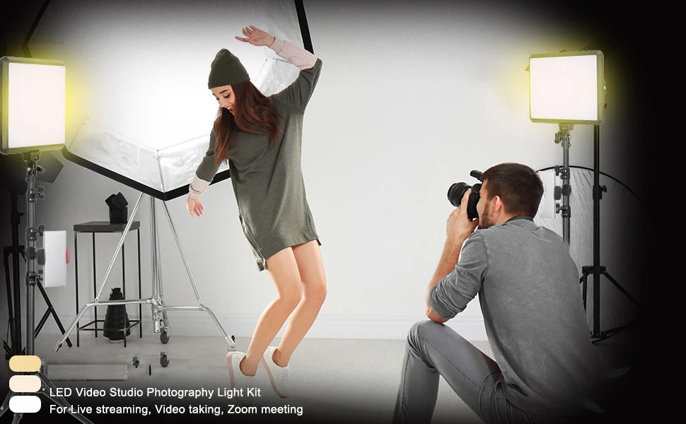 LED Video Light Dimmable Photography Continuous Lighting Adjustable Tripod Stand Portable Fill Light for Photo Studio Shooting