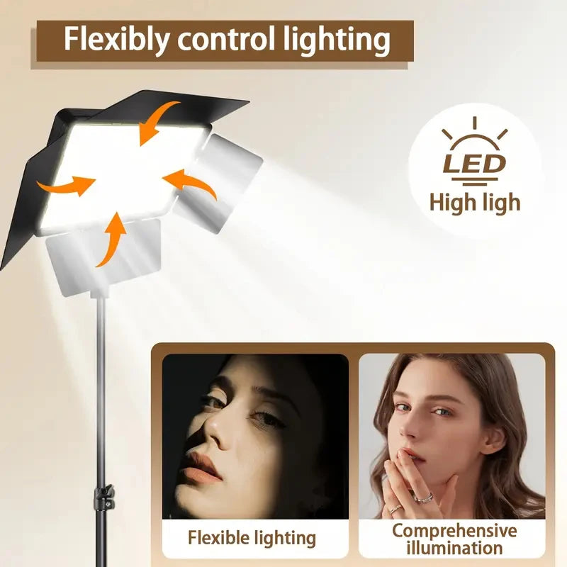LED Video Photography Atmosphere Fill Light 9-Inch Square 43-Inch Tripod USB Power Supply 3 Light Colors Adjustable 4 Leaf Baffl