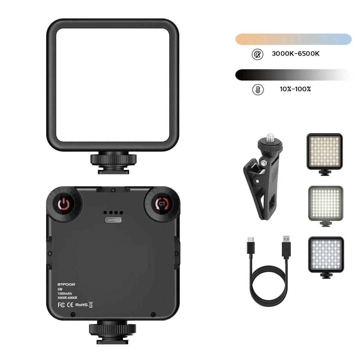 LED Clip Video Light Portable Photography On-Camera 3000K-6000K Bi-Color Lighting Cold Shoe For DSLR Camera Camcorder Gopro Vlog